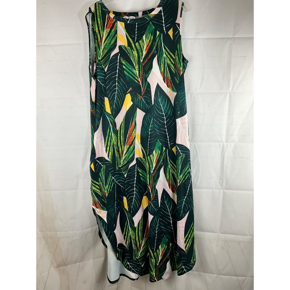 Hount Dresses & Skirts - Hount Tropical Leaf Print Sleeveless Maxi Dress Side Slits Size 2XL New